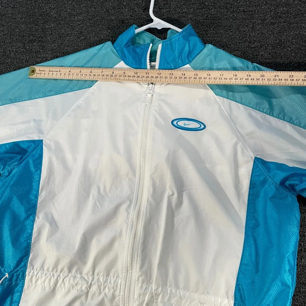 Nike Windbreaker Jacket Women Medium White Turquoise Good Vintage Colorblock 90s